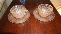 Two Pink Depression Jeannette Glass Cup & Saucer