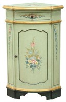 FRENCH PARCEL GILT PAINT DECORATED CORNER CABINET