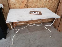 wrought iron table w/ wood top 28x48