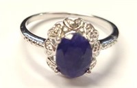 Sapphire & Diamond Sterling Silver Ring, size 6.75