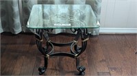 BRONZE WROUGHT IRON SOFA TABLE WITH THICK TEMPERED