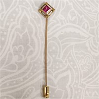 Antique Dark Pink Garnet Rubellite 10k Gold Hatpin