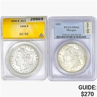 1896&1921 [2] Morgan Silver Dollar ANACS/PCGS