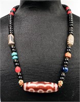 Tibetan Amulet Necklace, Rare 8 Eye Pattern