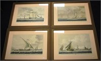 Four early nautical coloured engravings