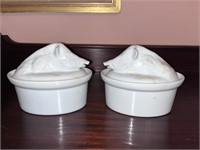 Pair French Ceramic Boar's Head Meat Pots -