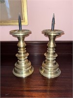 Pair Solid Brass Candlestick Holders - 10"T