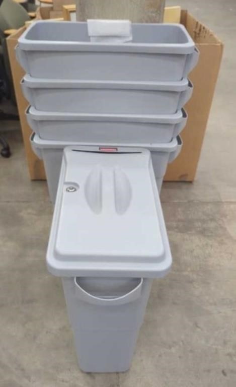 5 Rubbermaid 16 Gallon Slim Jim Trash Cans