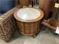 Round Wood Marble Inlay End Table
