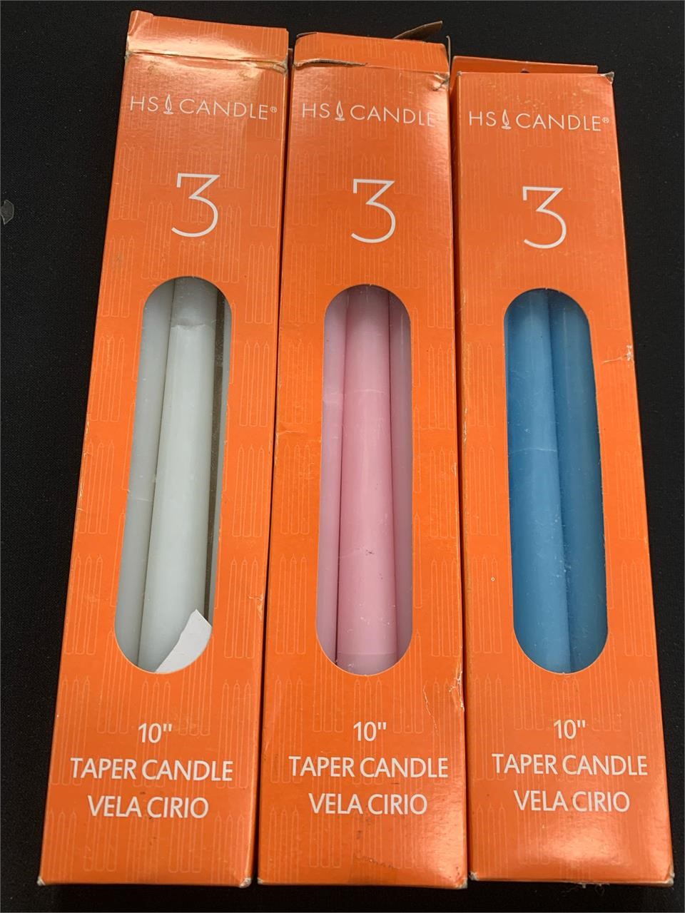 Lot Of 3 10” Taper Candle White ,blue,pink