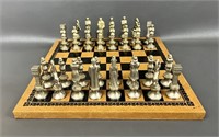Italian Mercurio D'Oro Pewter Chess Set & Board