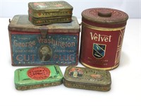 Antique Tobacco Tins, approx 7x4.5x4.5 inches