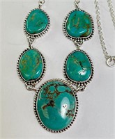 17" Sterling Turquoise Necklace 36 Grams