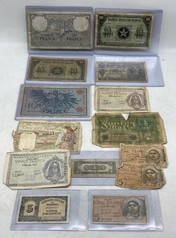 (S) Moroccan Franks, Algerian Bank Notes, German