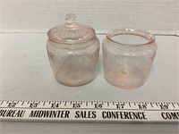 2 small pink jars 1 lid
