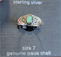 Sterling Silver Paua Shell Ring Size 7