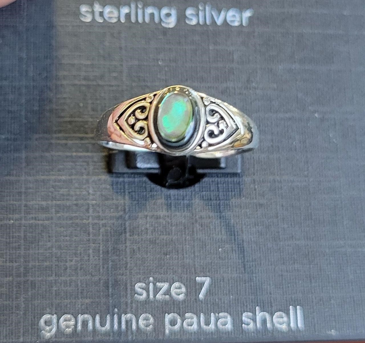 Sterling Silver Paua Shell Ring Size 7