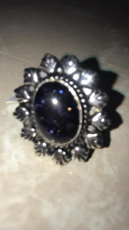 Blue sun stone size 7 ring german silver