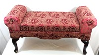 Victorian-Style "Maroon Peonies" Rolled Arm Bench