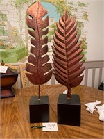 PAIR OF REALLY NEAT COPPER LEAVES ON BASES
