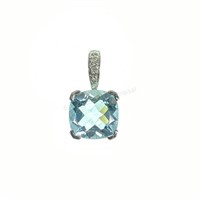14k White Gold, Blue Topaz & Diamond Pendant