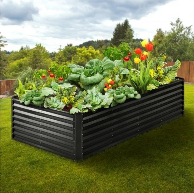 2 Steel Raised Garden Bed Planters-Dark Grey