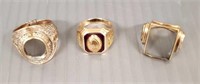 3 - 10K gold class ring mounts (missing stones)