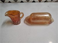 Marigold Glass Butter Dish and Creamer