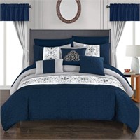 20-Pc Queen Floral Comforter Set, Navy