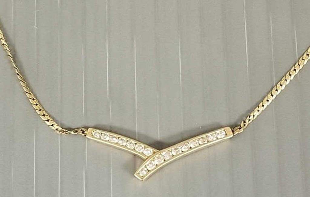 14k gold diamond V-necklace: 6.5 grams total