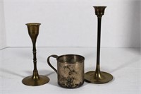 Brass Candle Holders 5 1/2 to 7 & Cup 2"