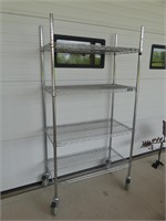 FOUR TIER ROLLING METAL SHELVING UNIT