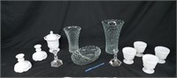 WHITE COLORED GLASSES,CLEAR GLASS VASES & MORE