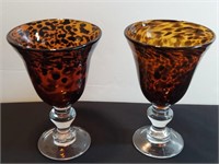 2pc Hand Blown Tortoiseshell Goblets