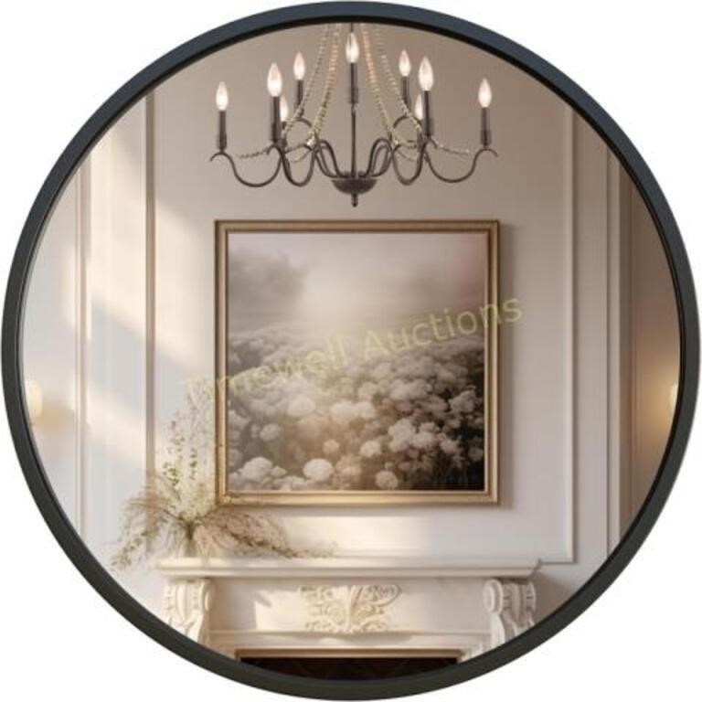 G-LEAF Black Round Mirror 24 inch Circle