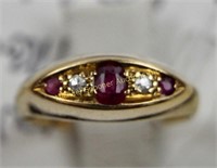 18K GOLD FIVE STONE RUBY AND DIAMOND RING