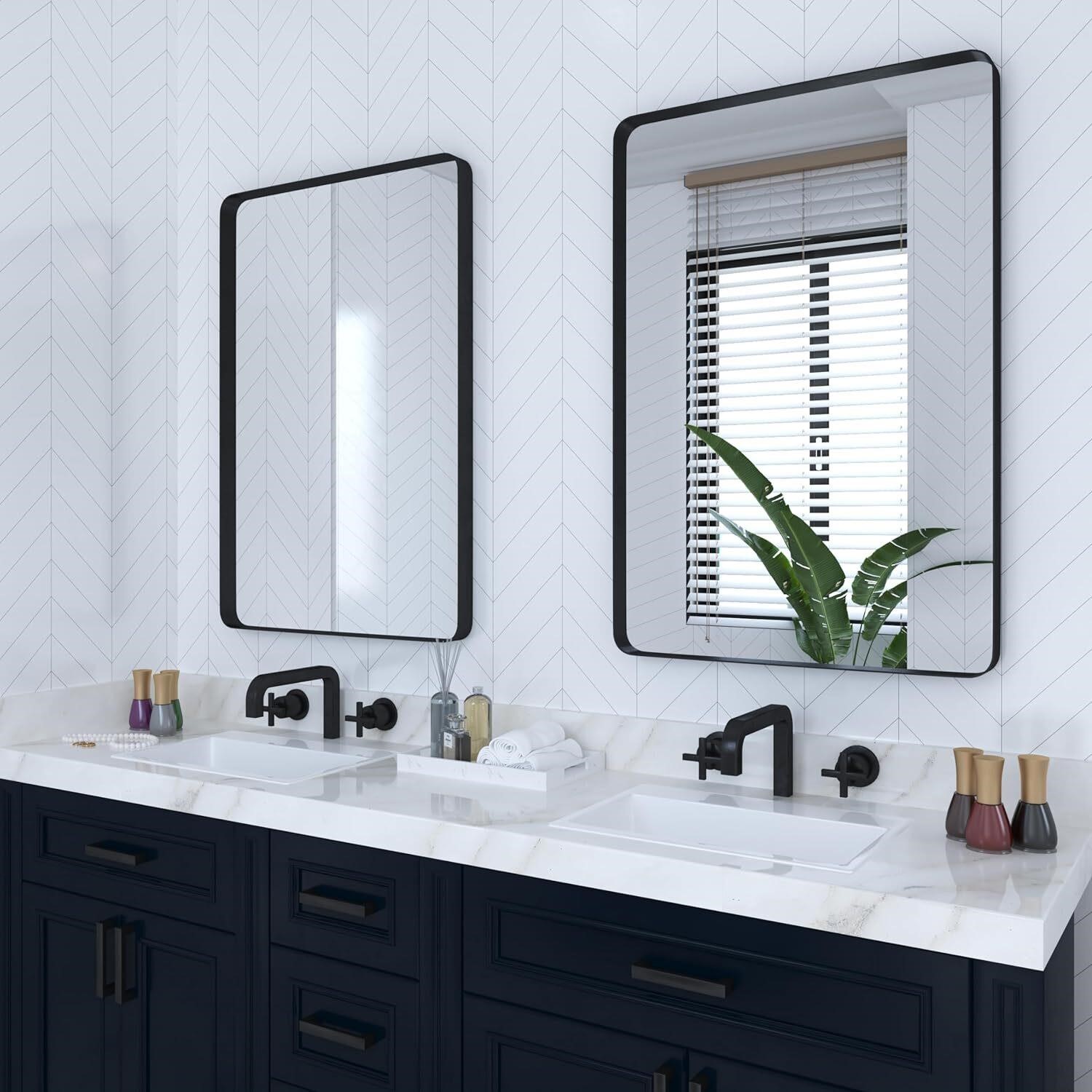 2-Pack Black Bathroom Mirrors 24x36 Inch