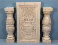 Carved Marble Plaque & 2 Balesters