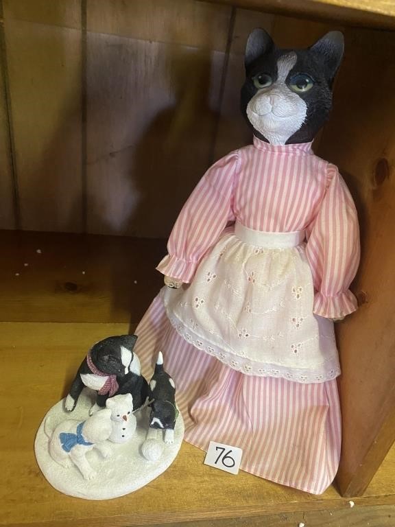 Black and white cat doll and Lenox cat figurine