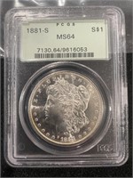 1881-S MORGAN SILVER DOLLAR - MS64