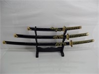 Lot of 3 NINJA Swords on Stand