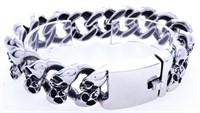 Stainless Steel Double Row Skulls Bracelet