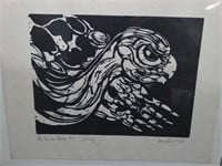 Signed Sandlin Original Woodcut Print of Turtle
