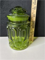 LE Smith Green Glass 9" Canister Moon & Stars