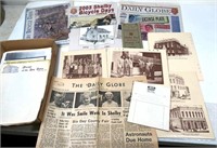 Vintage Globe news papers & shelby memorabilia