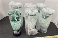 6 Unused Saskatchewan Roughrider Beer Glasses.