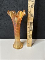 Marigold Iridescent Ripple Carnival Glass Vase