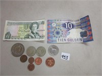 BRITISH + DUTCH BANK NOTES AND COINS