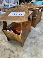 Two swivel top end tables with magazine, raw