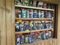 all glass jars with nuts & bolts type garage items